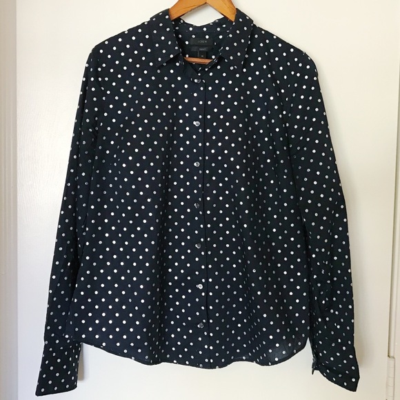 J. Crew Tops - J. Crew Navy Polka Dot Button Down Shirt